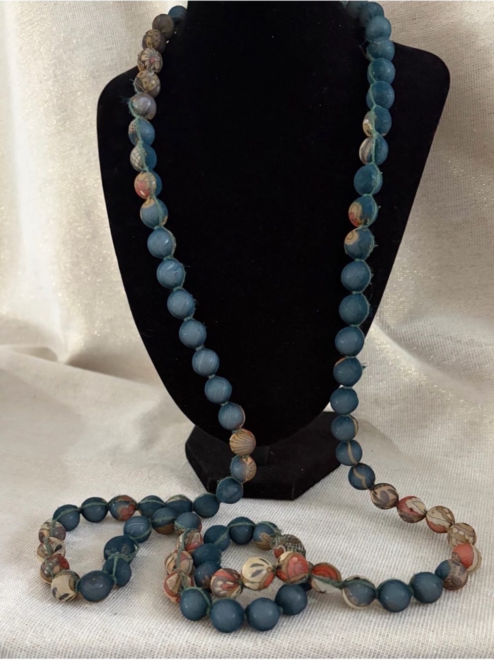 Handmade Teal and Multicolor Beaded Long Necklace